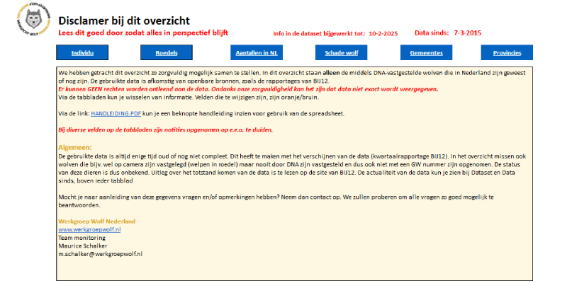 Een screenshot van de disclaimer van de individutabellen.